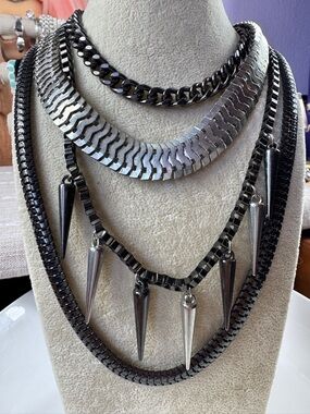 Zara Black and Silver Layered Spike Necklace Set